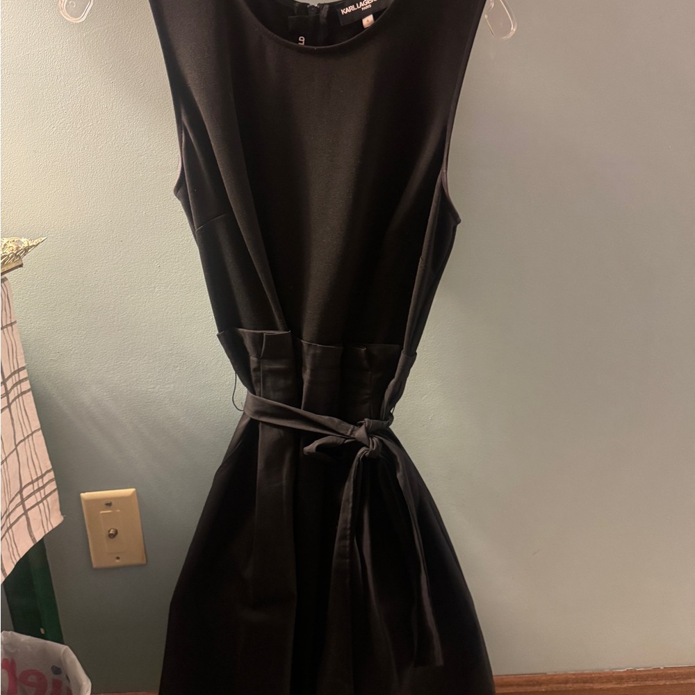 Karl Lagerfeld Black Sheath Midi Dress Crew Neck Sleeveless